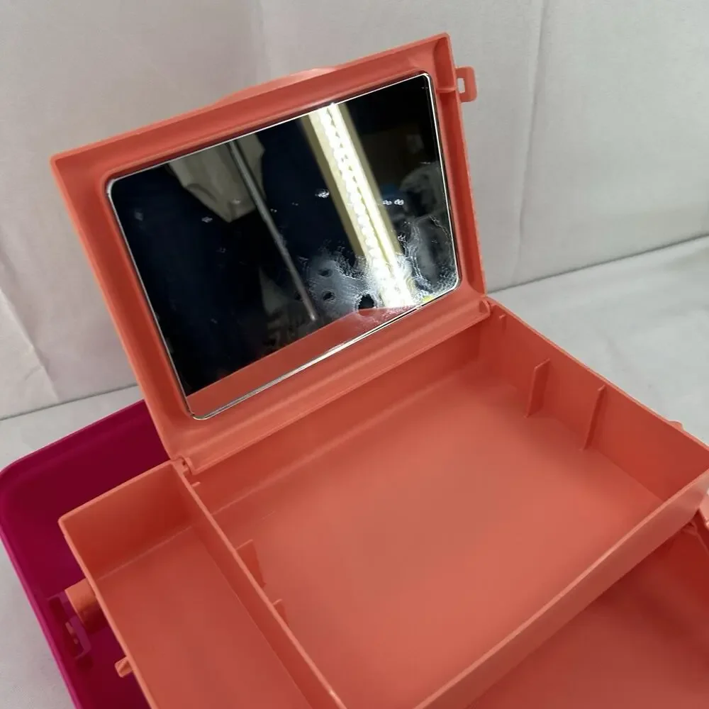 Caboodles Pink Peach Color Block Makeup Jewelry Case Holder Made In USA